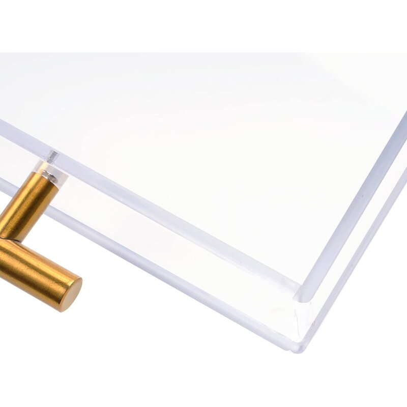 Serving Tray - 12"x16" Clear Acrylic with Golden Handles Sturdy Huge Capacity