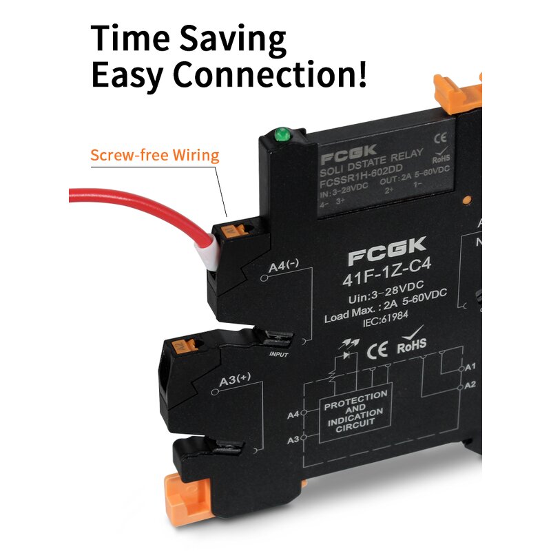 FCGK 280VAC Slim SSR Solid State Relay - DC to AC 41F-C4/C2 5-24V 2A/6A