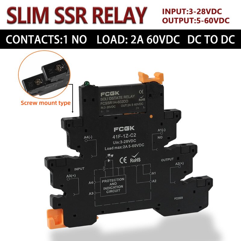 FCGK 280VAC Slim SSR Solid State Relay - DC to AC 41F-C4/C2 5-24V 2A/6A