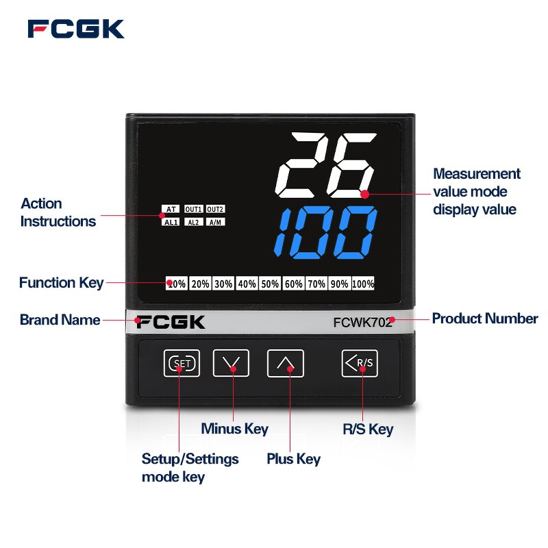 FCWK702 PID Temp Controller - 72*72mm Auto Tuning SSR+Relay Output 0.5% Accuracy OEM ODM