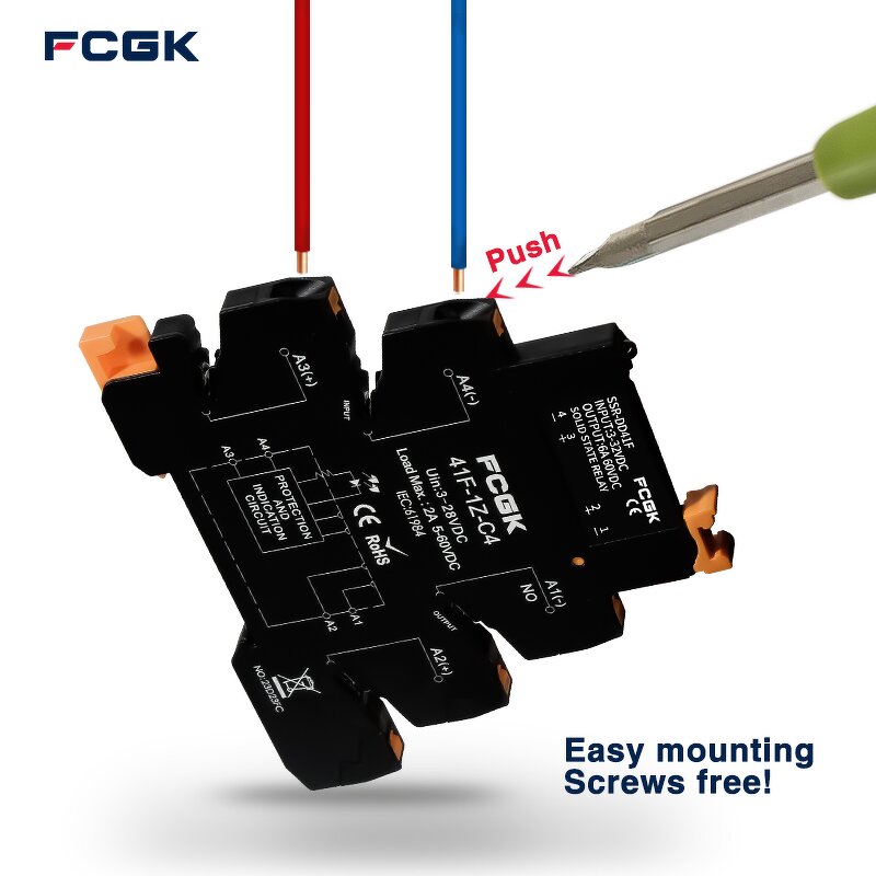 FCGK 280VAC Slim SSR Solid State Relay - DC to AC 41F-1Z-DA C2 5-24V 2A/6A