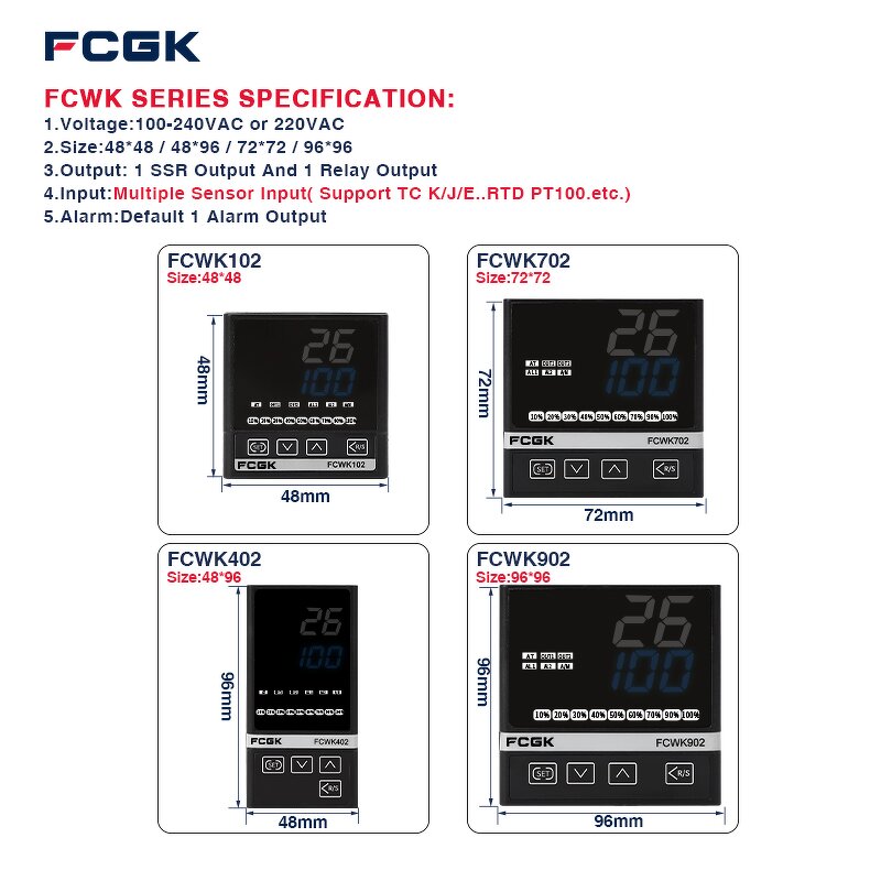 FCWK402 PID Temp Controller - 48*96mm Auto Tuning SSR+Relay Output 1C/0.1C 180-240V