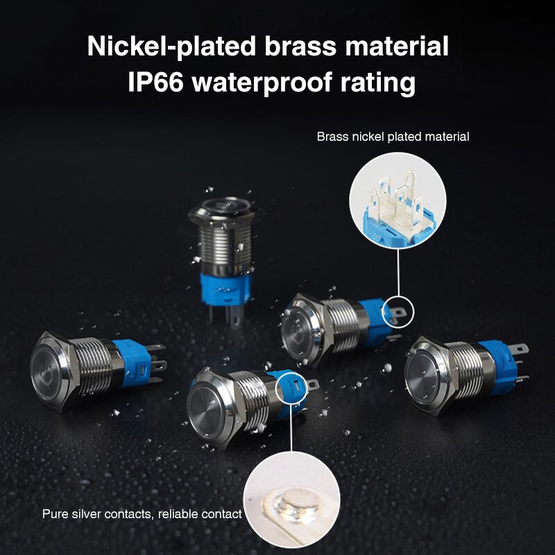 12V PC Power High Head Blue Push Button Switch - 5V 220V Car Momentary Latching