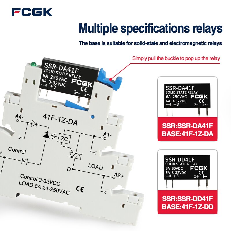 FCGK 280VAC Slim SSR Solid State Relay - DC to AC 41F-1Z-DA C2 5-24V 2A/6A