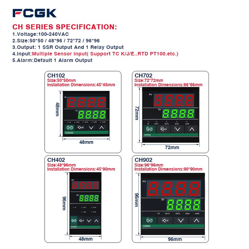 FCGK CH102 Industrial Temperature Controller - Solid State Device Thermocouple Relay Output