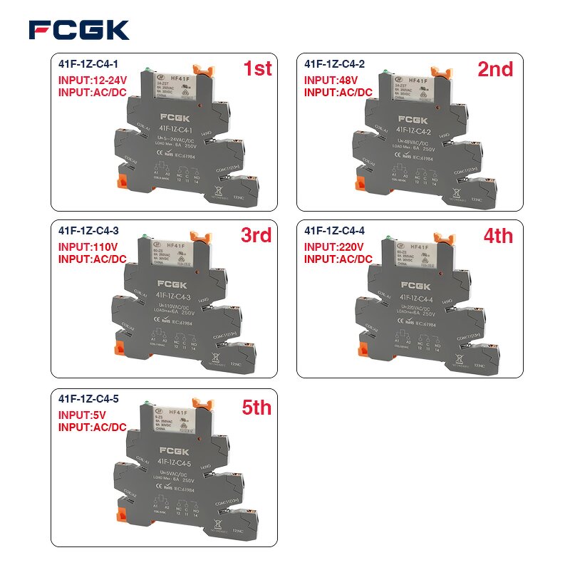 FCGK 41F-1Z-C4-1 Electromagnetic Relay Module - 6A DIN Rail Slim 6-24VDC SPDT 240V