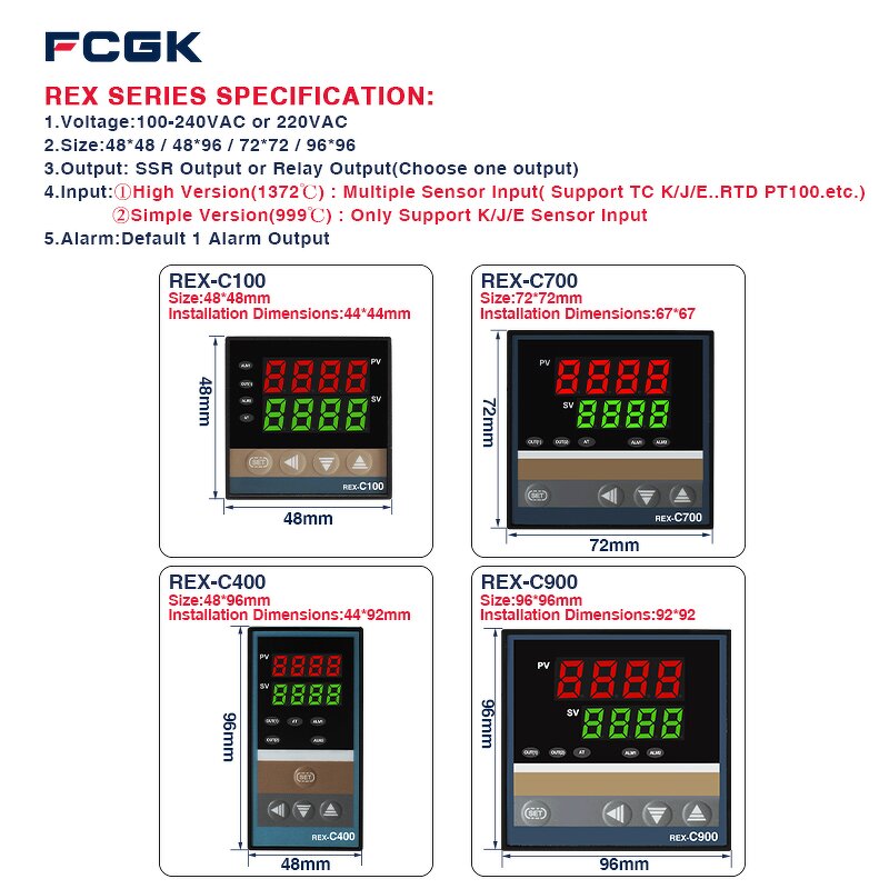 Rex C900 PID Temperature Controller Thermostat - LED Alarm LCD Display Customized OEM