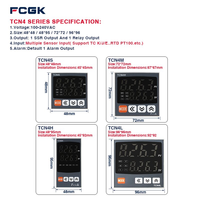 FCGK TCN4H 48x96 PID Intelligent Temperature Controller - DIN PID Oven Sauna Heating