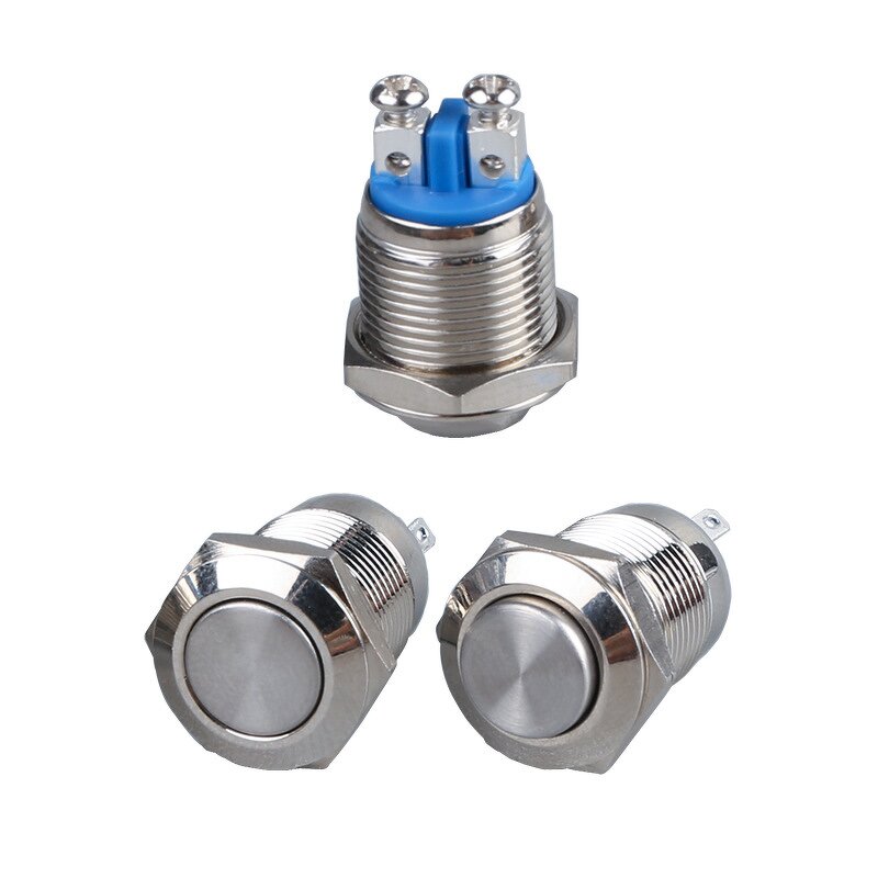 GQ16F-10E-N Stainless Steel LED Button Switch - 16mm Ring Light IP65 Normal Open