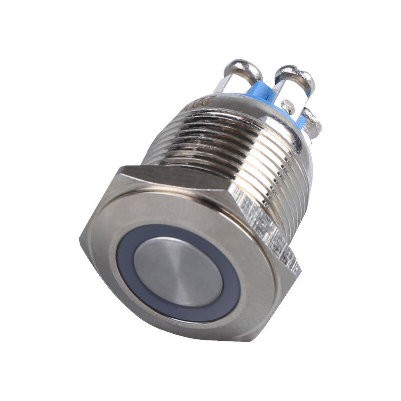 GQ16F-10E-N Stainless Steel LED Button Switch - 16mm Ring Light IP65 Normal Open