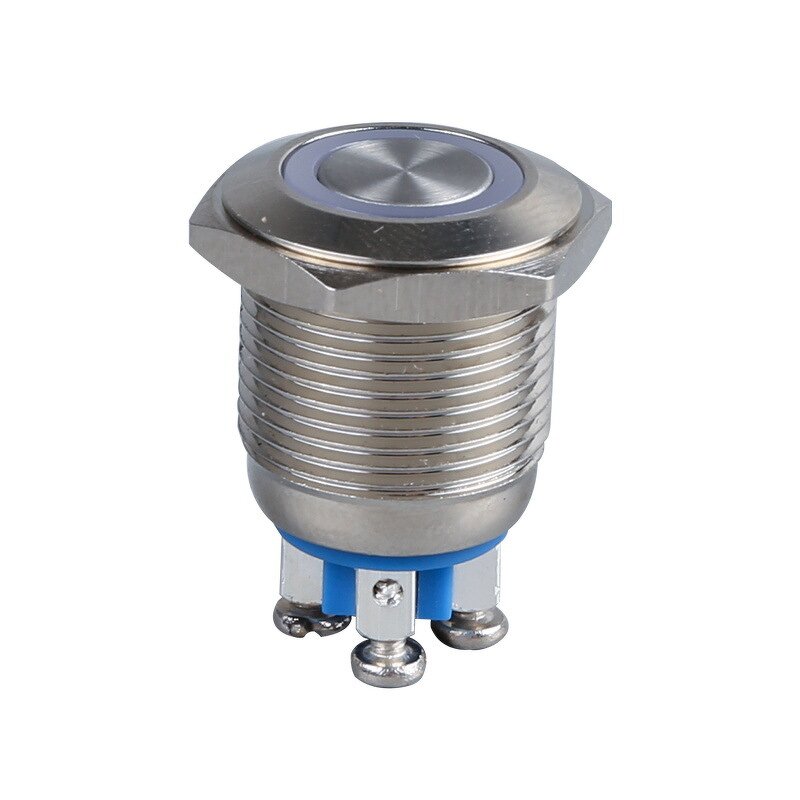 GQ16F-10E-N Stainless Steel LED Button Switch - 16mm Ring Light IP65 Normal Open