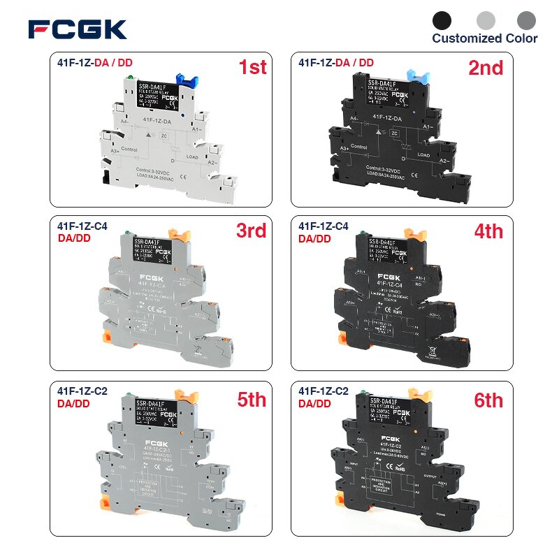 FCGK 280VAC Slim SSR Solid State Relay - DC to AC 41F-1Z-DA C2 5-24V 2A/6A