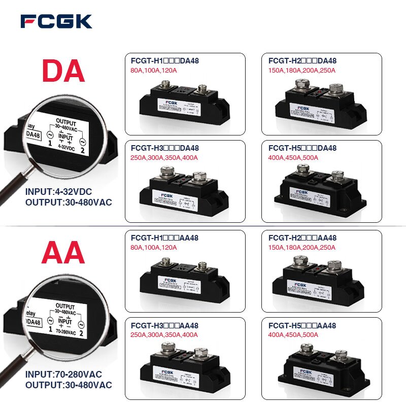 FCGK High Power Industrial SSR Solid State Relay - 100A to 500A DC Control AC AC Control AC