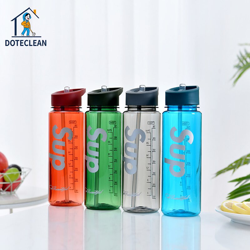 Water Bottle - 750ml PP Plastic with Straw Colorful Portable Outdoor Sports