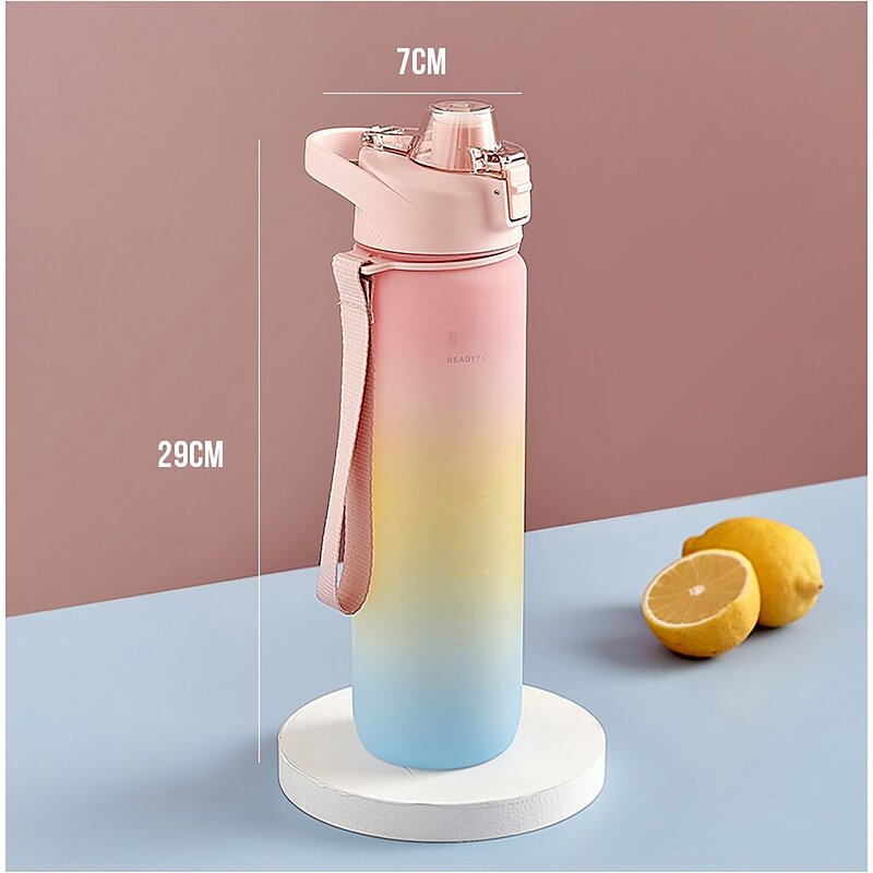 Water Bottle - 1100ml Large Capacity Plastic Color Gradient Sports Travel