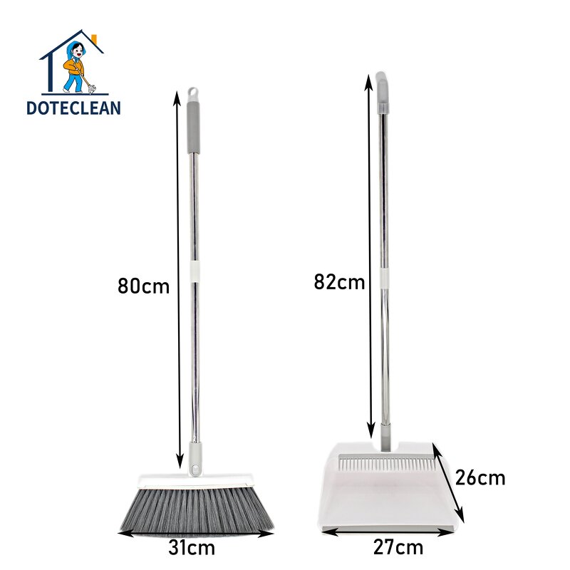 Dustpan and Broom Set - Vertical Standing Design PET Material Folding 2-Pole