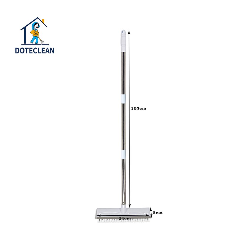 Floor Scrub Brush - Long Handle Stainless Steel 3-Connecting Poles Squeegee