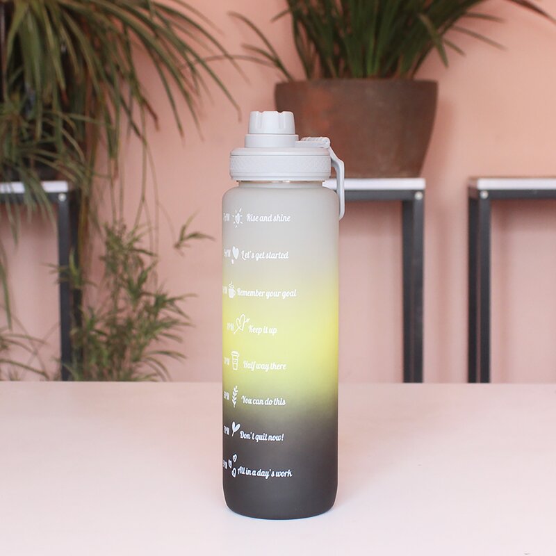 Sports Water Bottle - Plastic with Stickers Color Gradient Large Capacity 1000ml