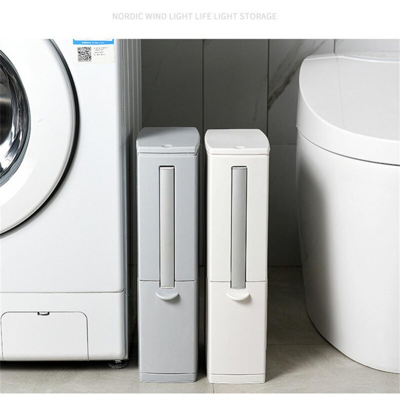 Trash Can - Narrow Standing Toilet Brush Set Plastic Bathroom Waste Bin