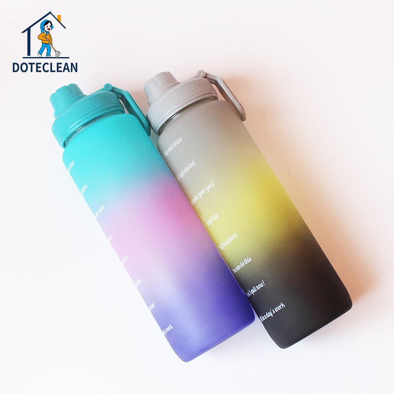 Sports Water Bottle - Plastic with Stickers Color Gradient Large Capacity 1000ml