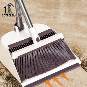 Broom Set - Long Handle Plastic Dustpan Teeth Design PET Broom Head