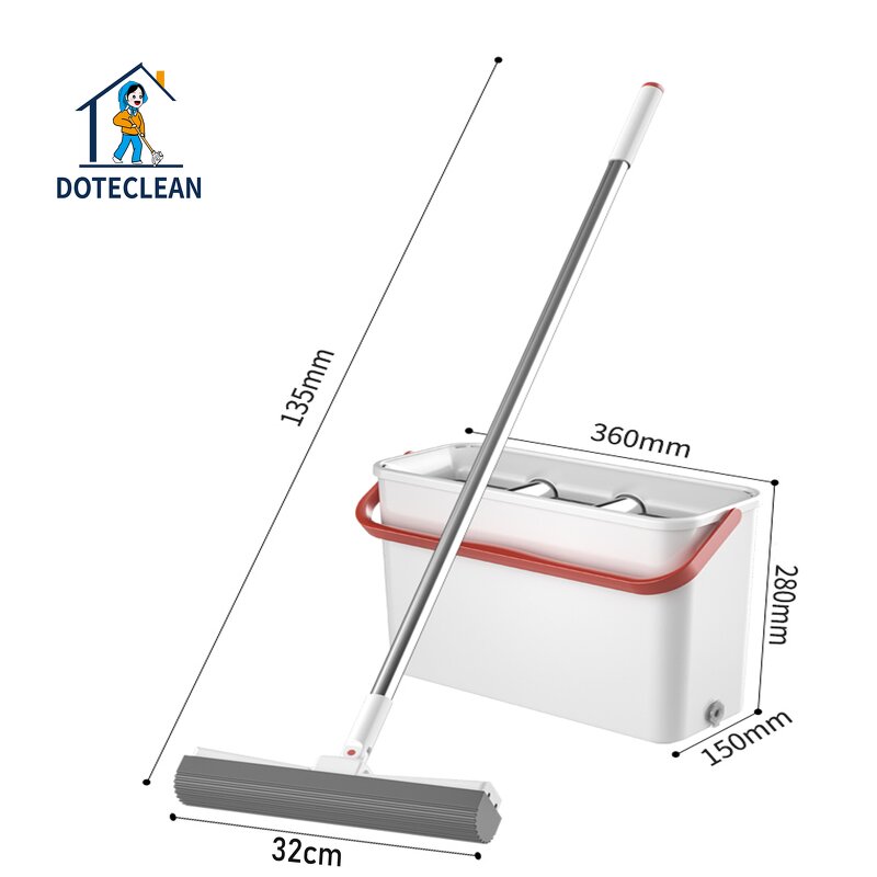 Magic Wash Mop Bucket - Swivel Handle Stainless Steel Pole Removable Water Squeeze