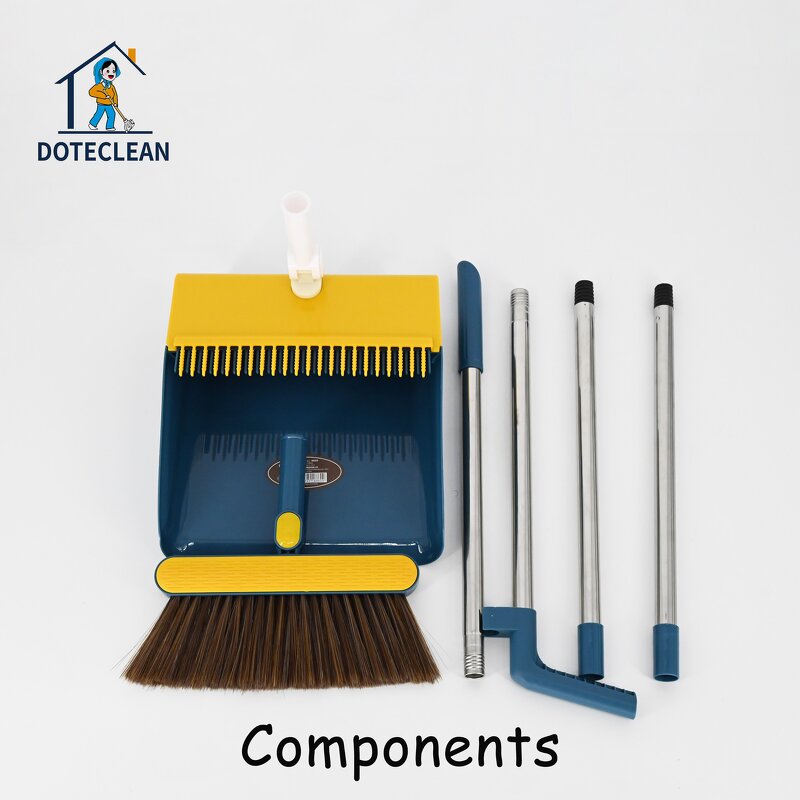 Dustpan & Brooms Set - Wind-Proof Plastic Upright Long Stainless Steel Handle PET