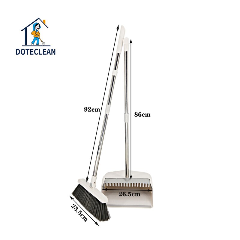 Broom Dustpan Set - Magnetic Suction Standing Stainless Steel Floor Cleaning PET