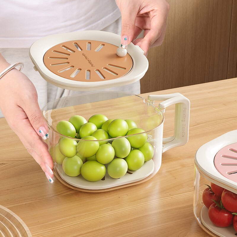 Plastic Drain Basket - Foldable Handle Kitchen Food Dehydration Storage Box