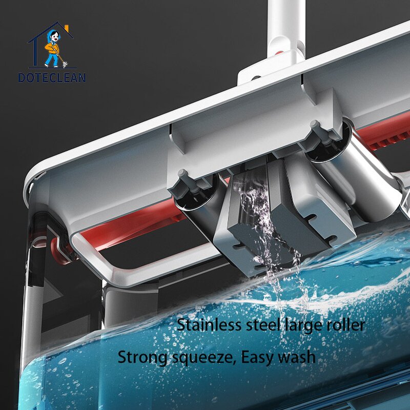 Magic Wash Mop Bucket - Swivel Handle Stainless Steel Pole Removable Water Squeeze