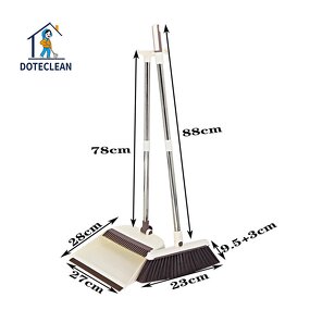 Broom Set - Long Handle Standing PET Broom Head Teeth Design Dustpan Plastic