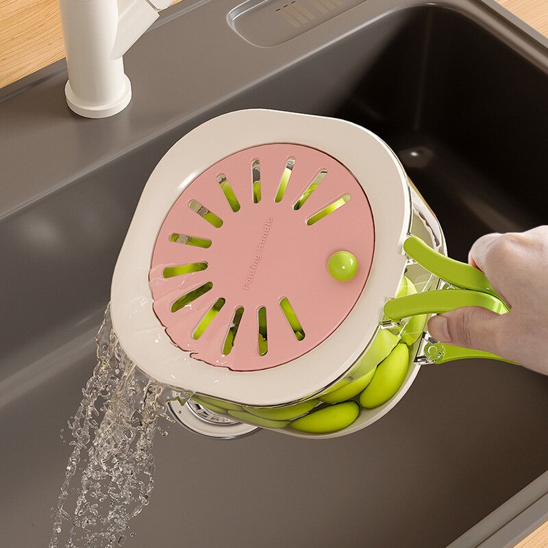 Plastic Drain Basket - Foldable Handle Kitchen Food Dehydration Storage Box