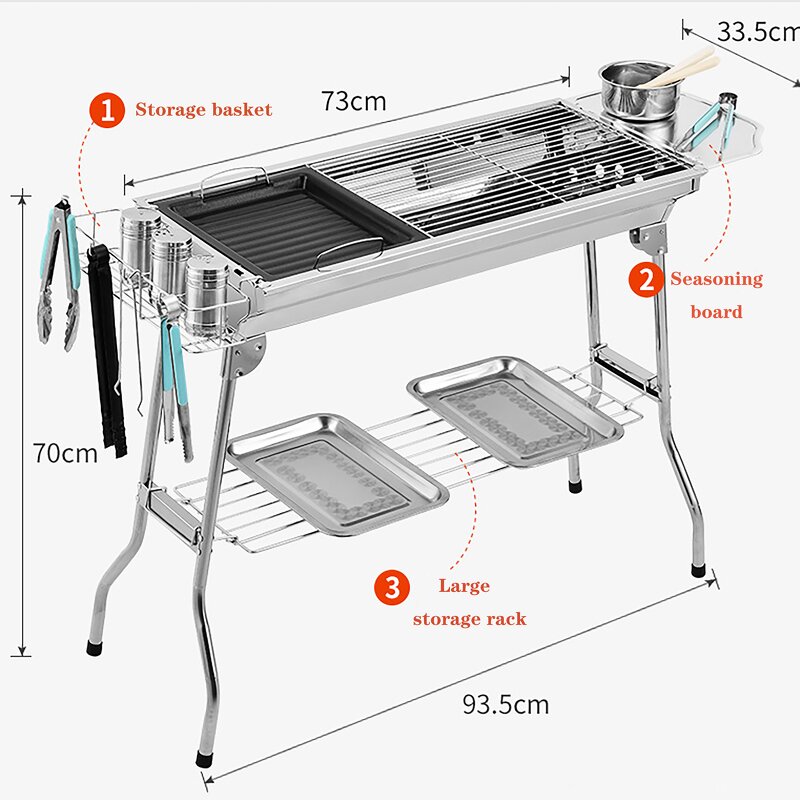 BBQ Grill - Outdoor Portable Folding Thicken Charcoal with Stainless Steel Mesh