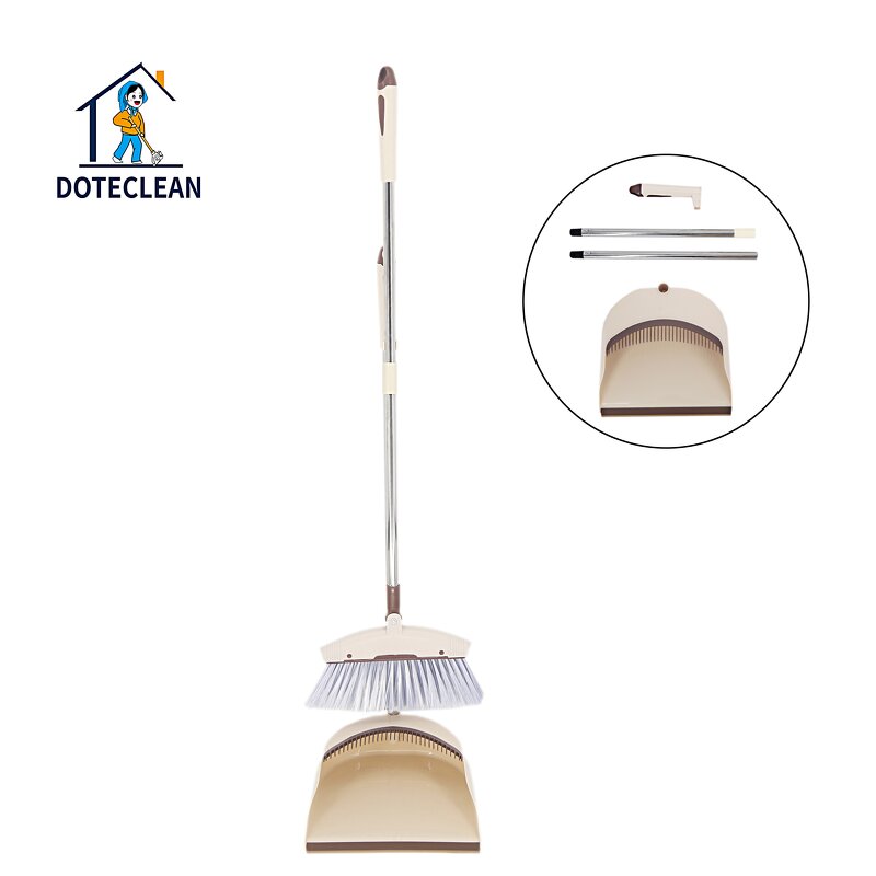 Cleaning Set - PET Head Sweeping Tooth Stick Broom & Dustpan Stainless Steel