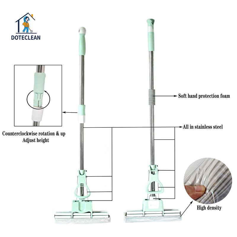 Floor Cleaner - Rolling and Self Squeezing Telescopic Handle Magic Sponge PVA Mop