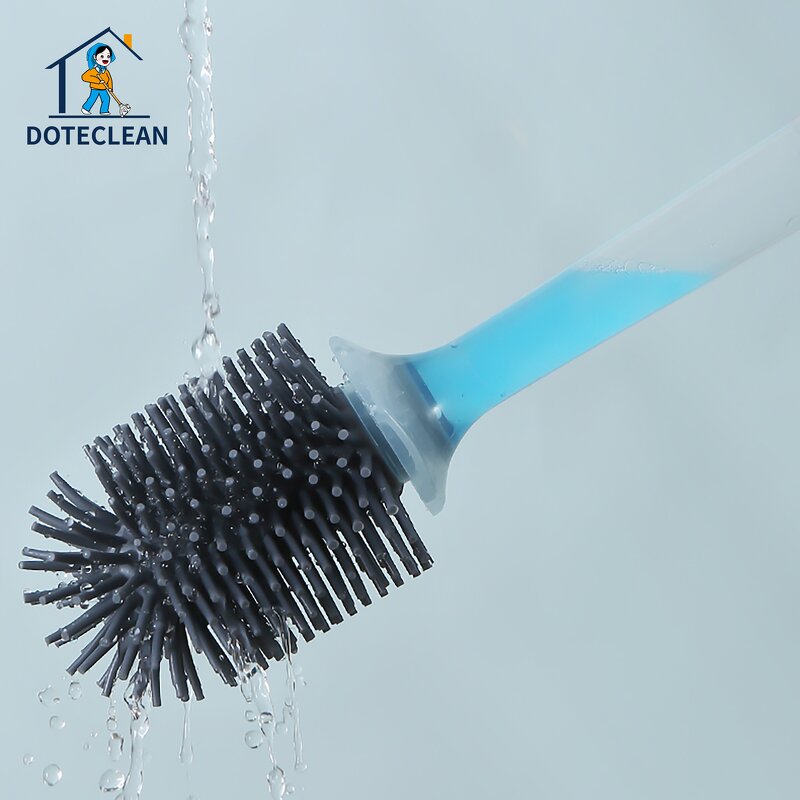 Toilet Brush - TPR Silicone round Scrub with Holder Soft Plastic Add Cleaning Liquid