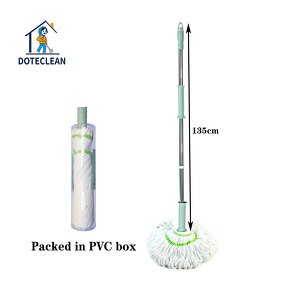 Cotton Twist Mop - Flat Dust Hands Free Long Handle with Top Scouring Pad