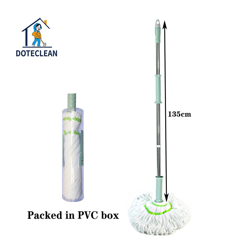 Cotton Twist Mop - Flat Dust Hands Free Long Handle with Top Scouring Pad