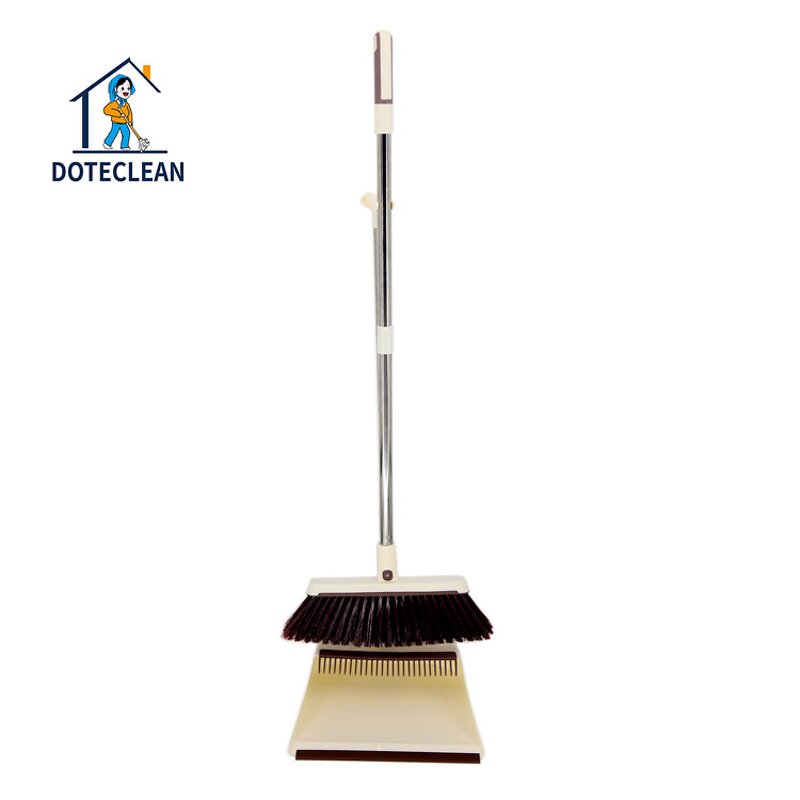 Broom Set - Long Handle Standing PET Broom Head Teeth Design Dustpan Plastic