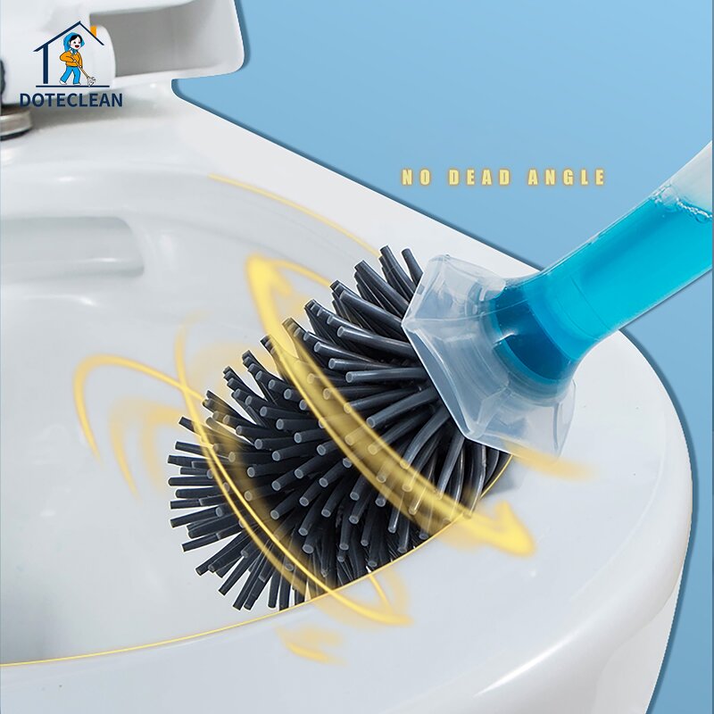 Toilet Brush - TPR Silicone round Scrub with Holder Soft Plastic Add Cleaning Liquid