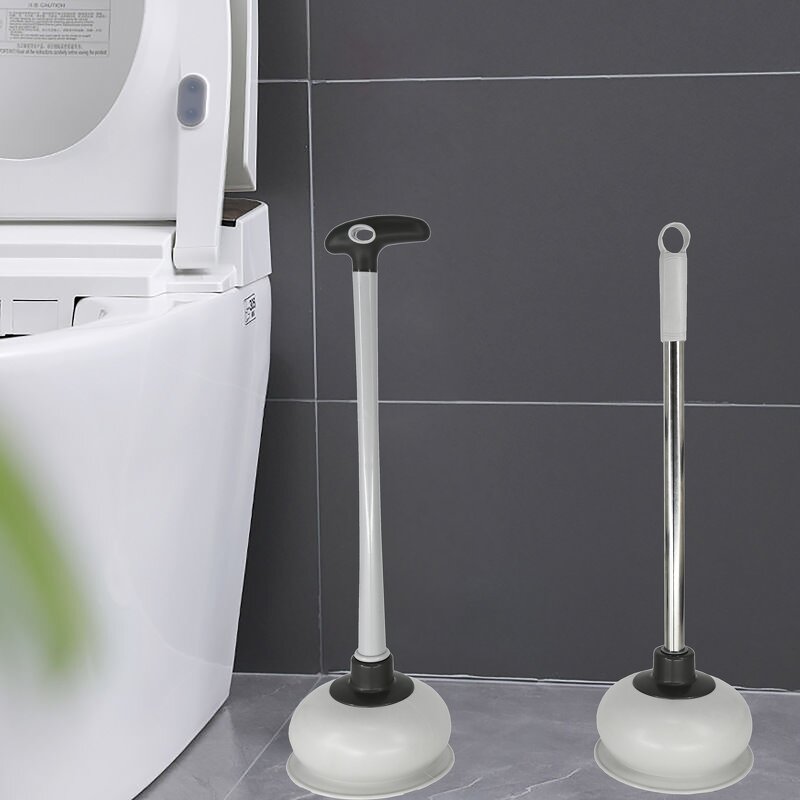 Toilet Plunger - Long Handle Stainless Steel Rod Rubber Head for Bathroom Kitchen