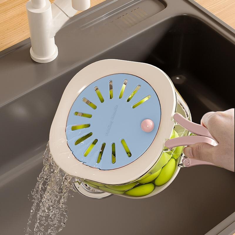 Plastic Drain Basket - Foldable Handle Kitchen Food Dehydration Storage Box