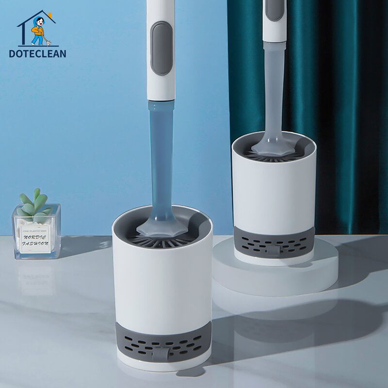 Toilet Brush - TPR Silicone round Scrub with Holder Soft Plastic Add Cleaning Liquid