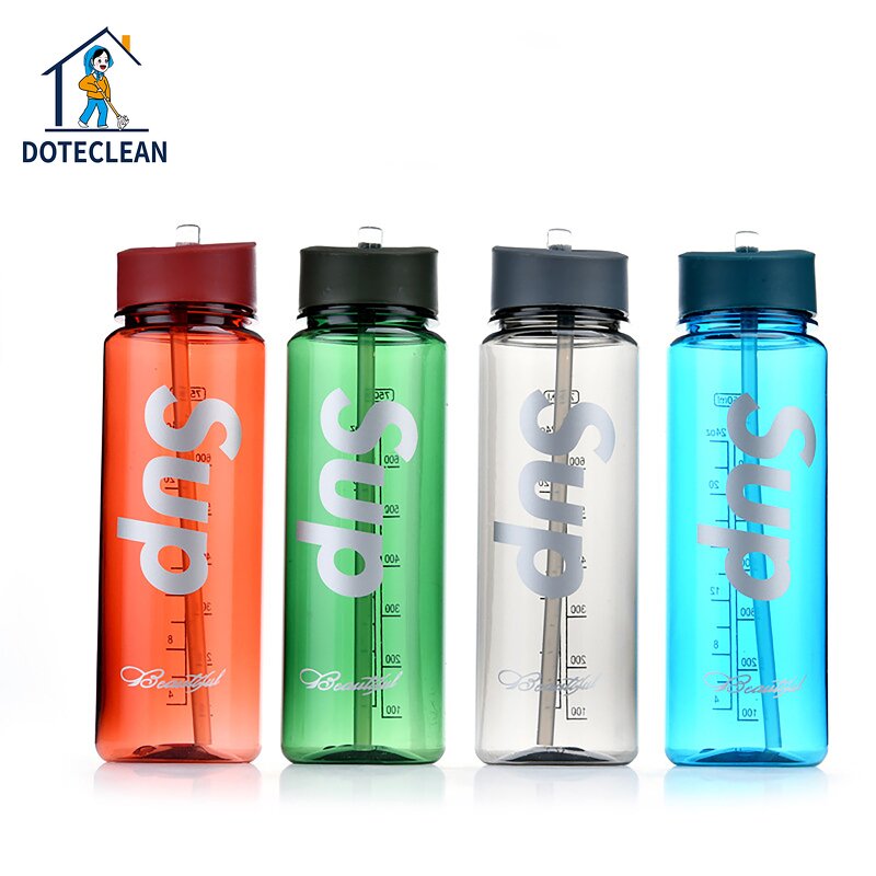 Water Bottle - 750ml PP Plastic with Straw Colorful Portable Outdoor Sports