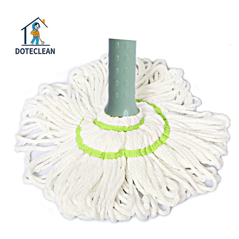 Cotton Twist Mop - Flat Dust Hands Free Long Handle with Top Scouring Pad