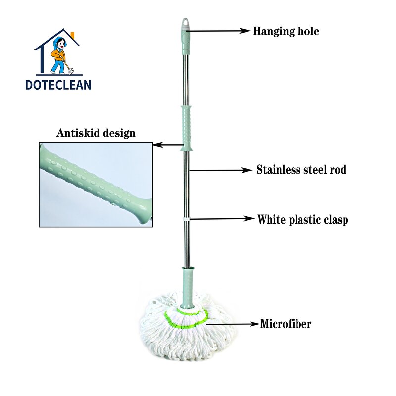 Spin Mop - 360 Degree Cleaning Long Handle Cotton Twist Hands-Free Floor Cleaner
