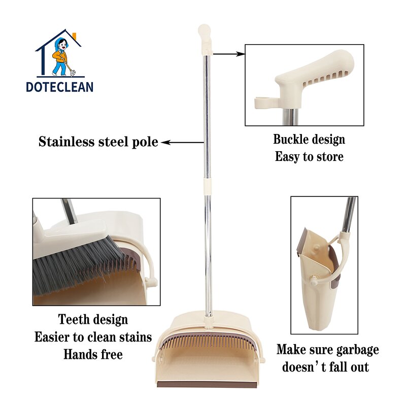 Broom and Dustpan Set - Vertical Standing Dustpan Folding Stainless Steel Broomstick