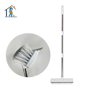 Floor Scrub Brush - Long Handle Stainless Steel 3-Connecting Poles Squeegee