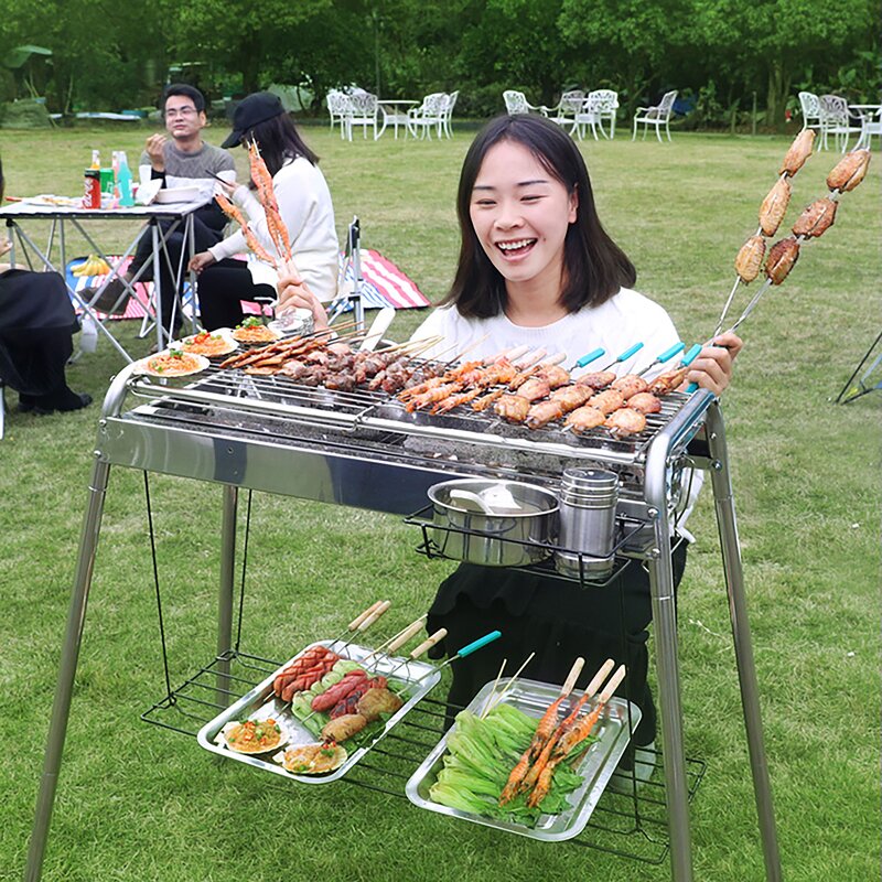 BBQ Grills - Portable Stainless Steel Folding for Outdoor Garden Camping Party