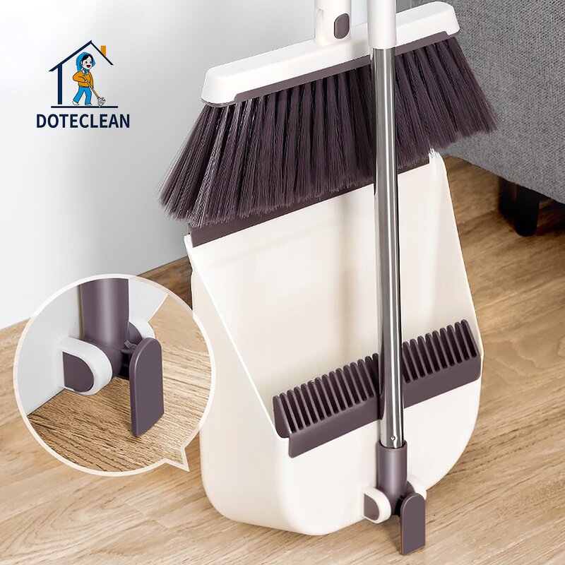 Broom Set - Long Handle Plastic Dustpan Teeth Design PET Broom Head